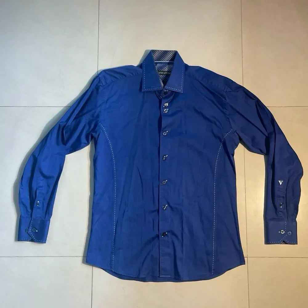 Via Uomo Blue Dress Shirt For Men